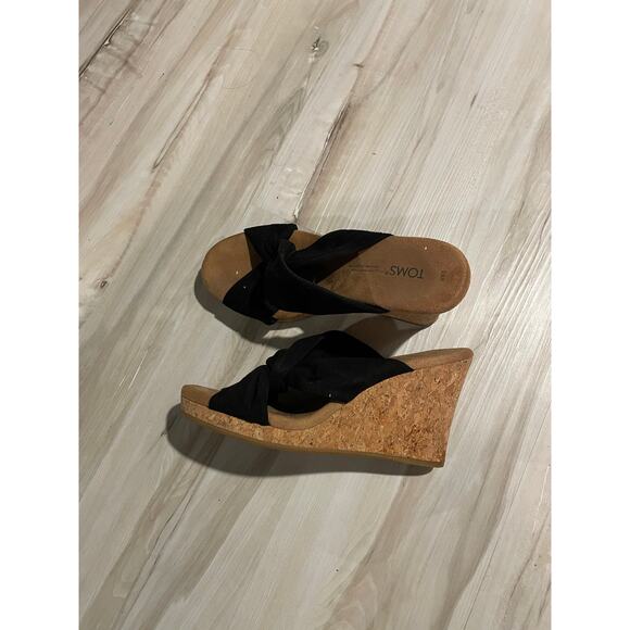 Toms Serena Cork Wedge Sandal platform heel black size 5.5 - Picture 5 of 6